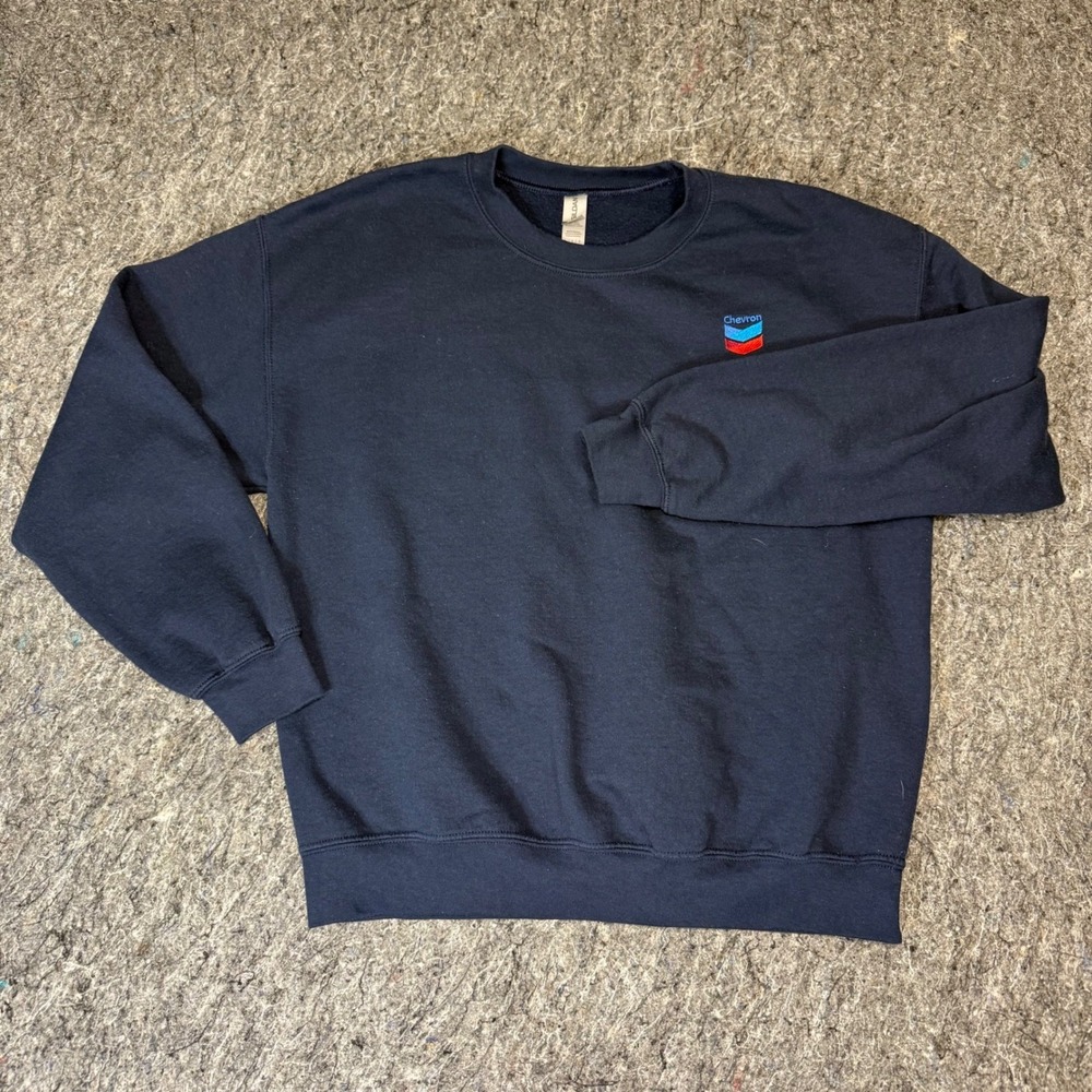Gildan Chevron Corporate Logo Sweatshirt Mens XLarge Navy Blue Crewneck Pullover